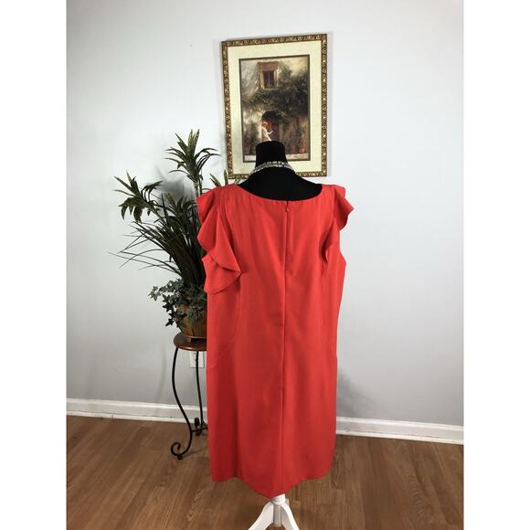 Dressbarn Woman Dress Plus 22 Fluter Sleeve Boho Preppy Boat Neck Zipper Red - Picture 3 of 7